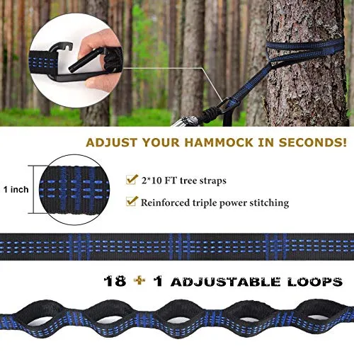 Qevooon Camping Hammock with Net,Travel Portable Lightweight Hammocks with Tree Straps and Solid D-Shape Carabiners,Parachute Nylon Hammock for Outsides Backpacking Beach Backyard Patio Hiking