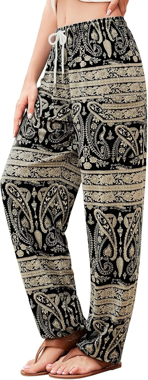 QIANXIZHAN Women's Harem Pants, Hippie Palazzo Pants Boho Joggers Yoga Clothes with Pockets