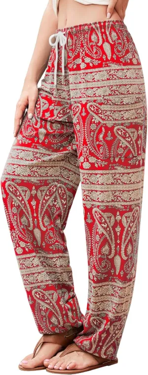 QIANXIZHAN Women's Harem Pants, Hippie Palazzo Pants Boho Joggers Yoga Clothes with Pockets