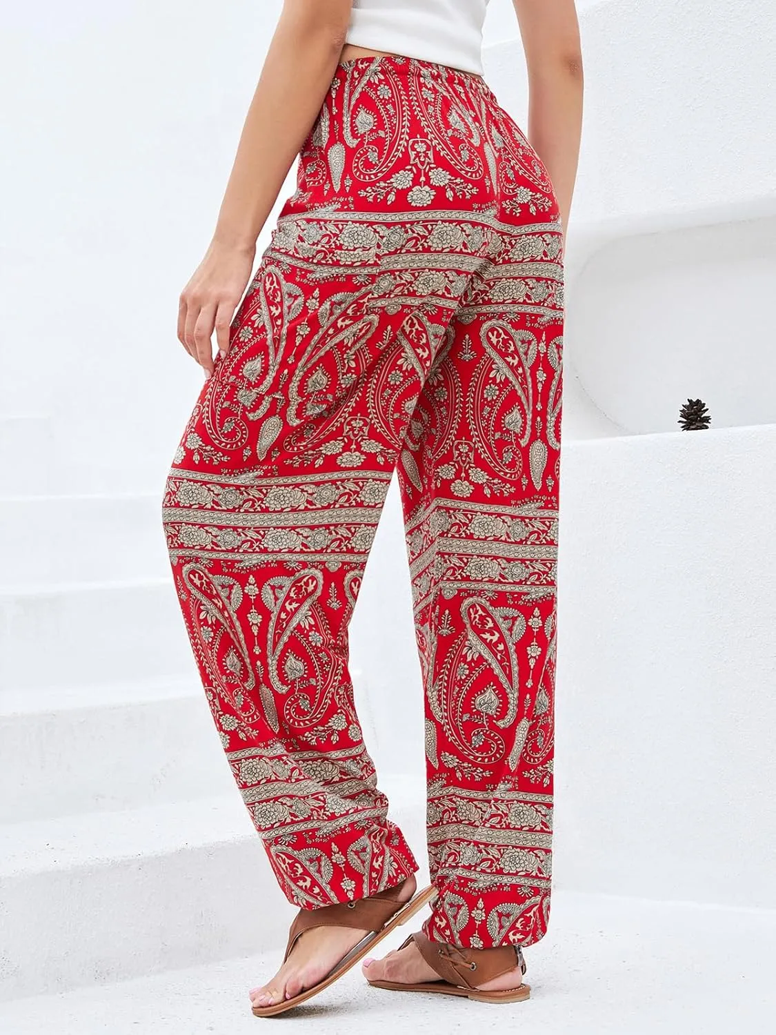 QIANXIZHAN Women's Harem Pants, Hippie Palazzo Pants Boho Joggers Yoga Clothes with Pockets