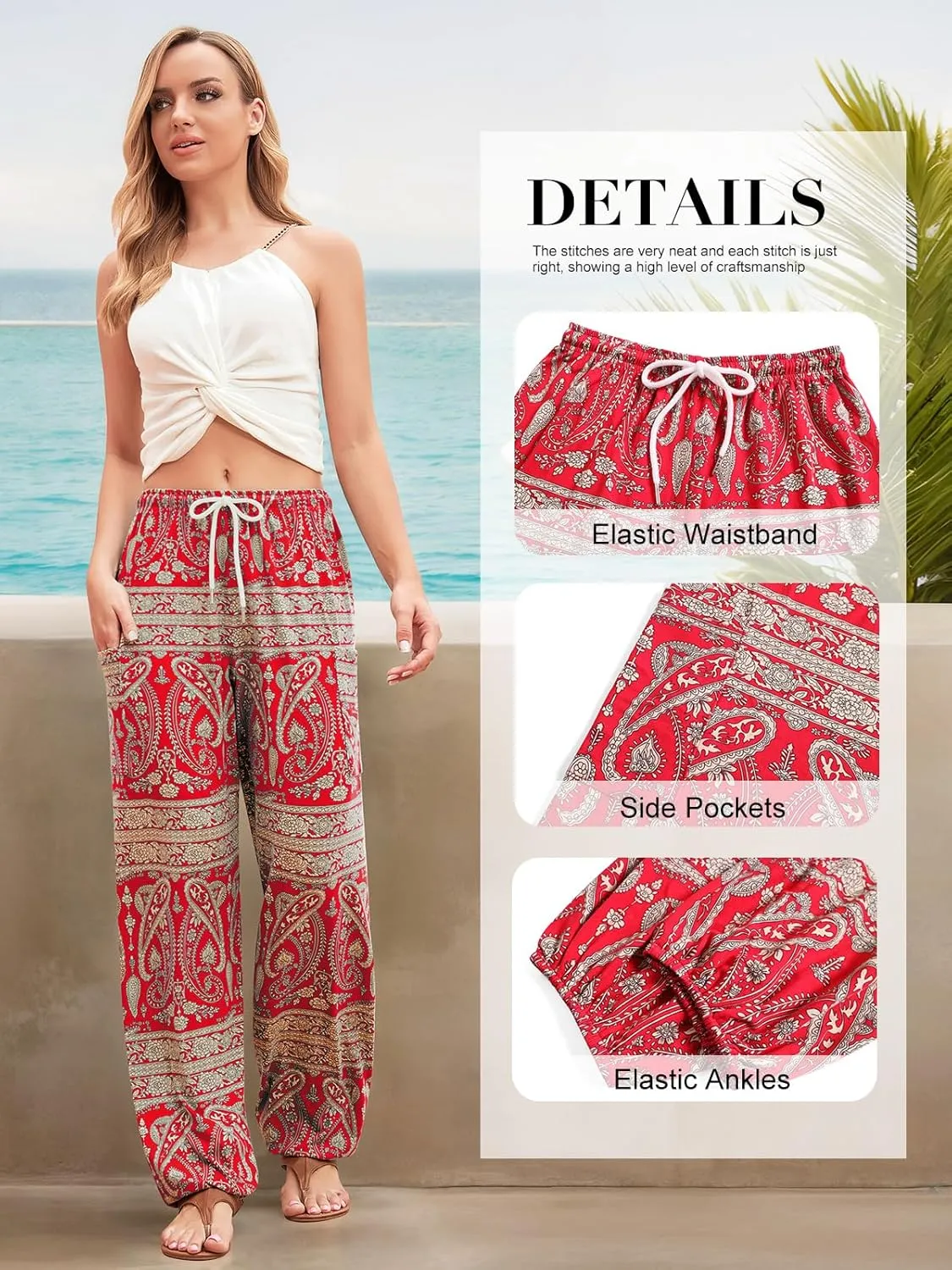 QIANXIZHAN Women's Harem Pants, Hippie Palazzo Pants Boho Joggers Yoga Clothes with Pockets