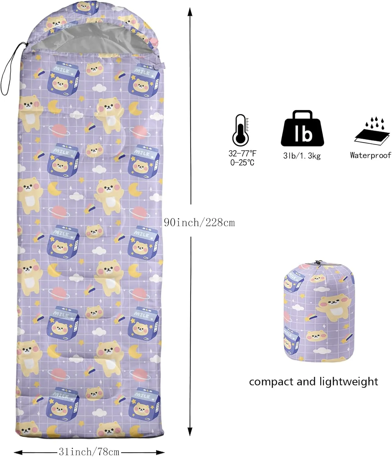 QOOMO Camping Sleeping Bags,3 Season Warm & Cool Weather,Lightweight,Waterproof Sleeping Bags for Adults & Kids,Traveling,and Outdoors,Camping Gear Equipment