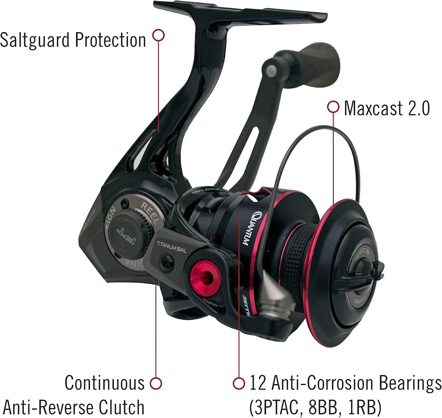 Quantum Smoke Spinning Fishing Reel, Changeable Right- or Left-Hand Retrieve, Continuous Anti-Reverse Clutch with NiTi Indestructible Bail, SCR Alloy Frame, Black
