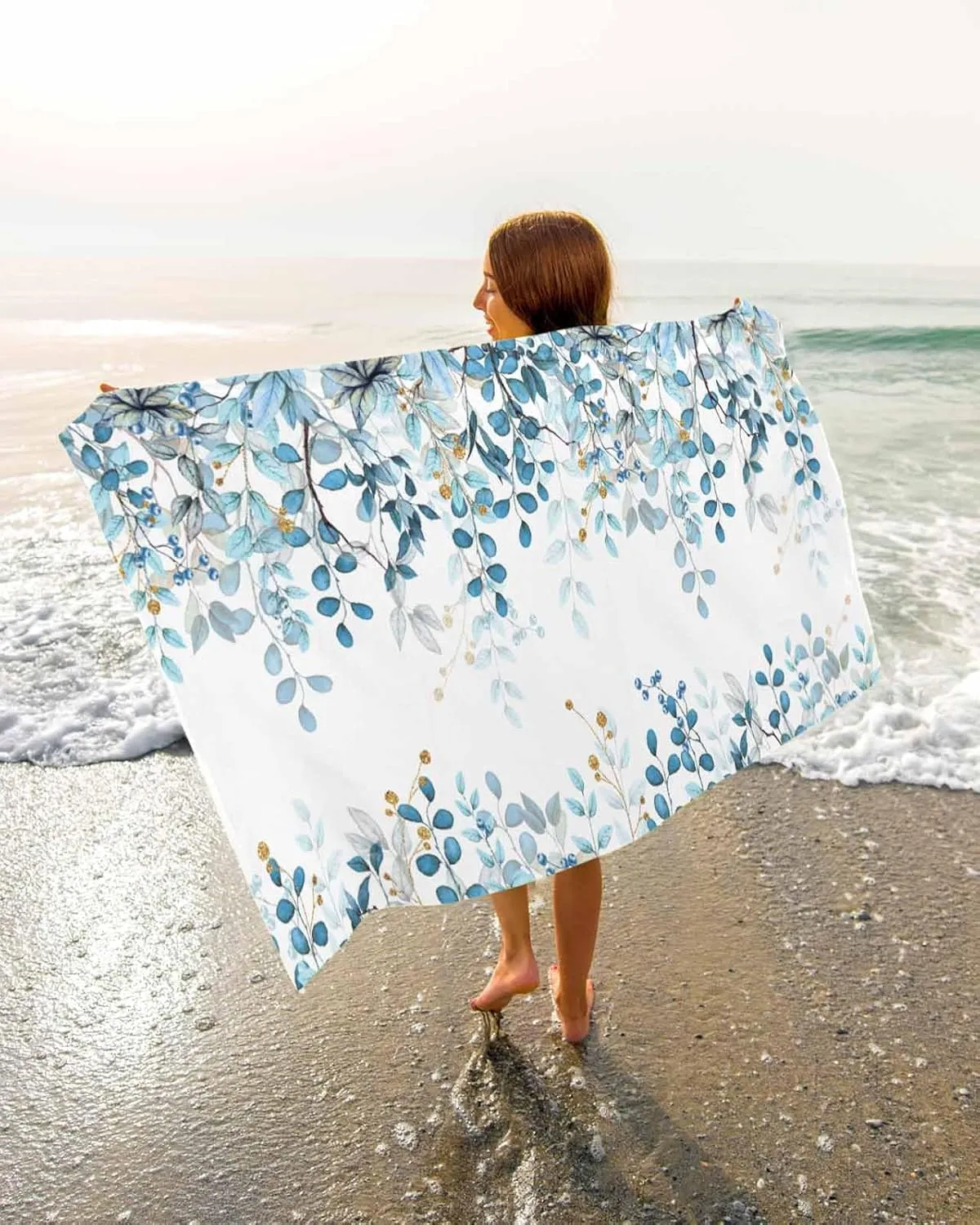 Quick-Drying Microfiber Beach Towel, Abstract Art Blue Leaves Branches Soft Absorbent Bath Shower Towels, Lightweight Portable Towel/Blanket for Travel/Swimming Pool/Camping/Yoga/Gym，35x70 Inch