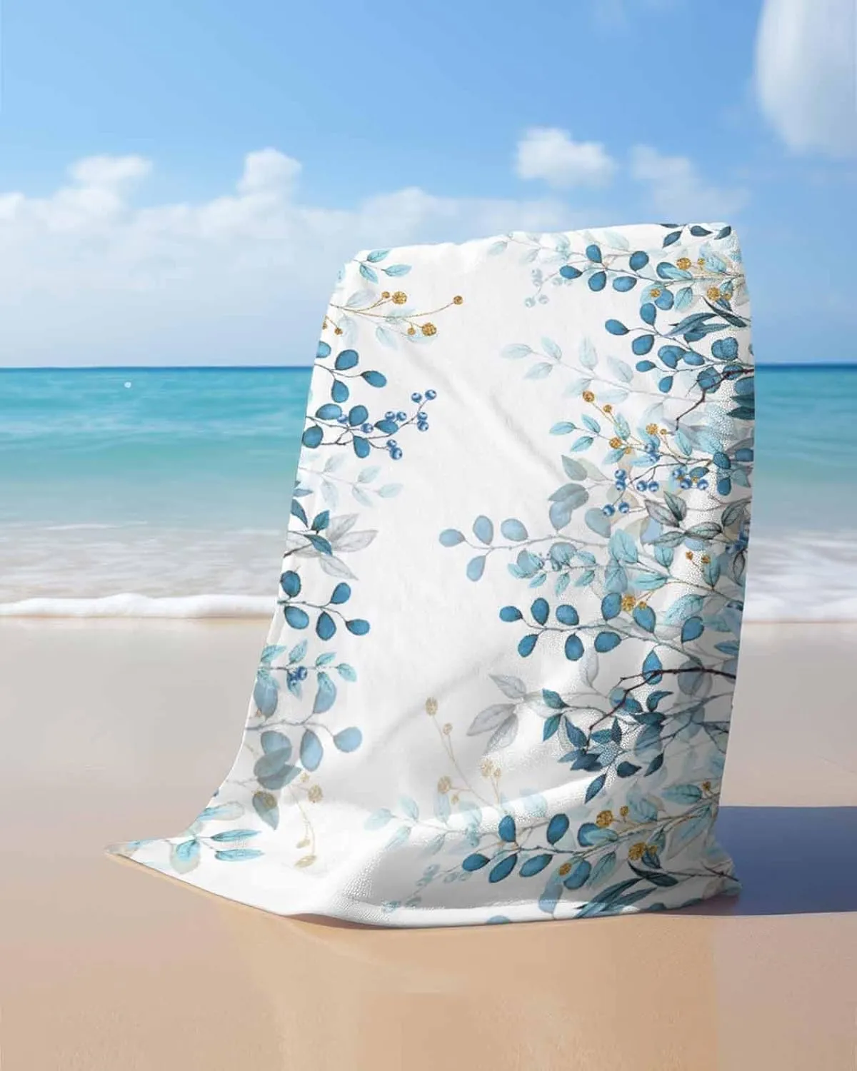 Quick-Drying Microfiber Beach Towel, Abstract Art Blue Leaves Branches Soft Absorbent Bath Shower Towels, Lightweight Portable Towel/Blanket for Travel/Swimming Pool/Camping/Yoga/Gym，35x70 Inch