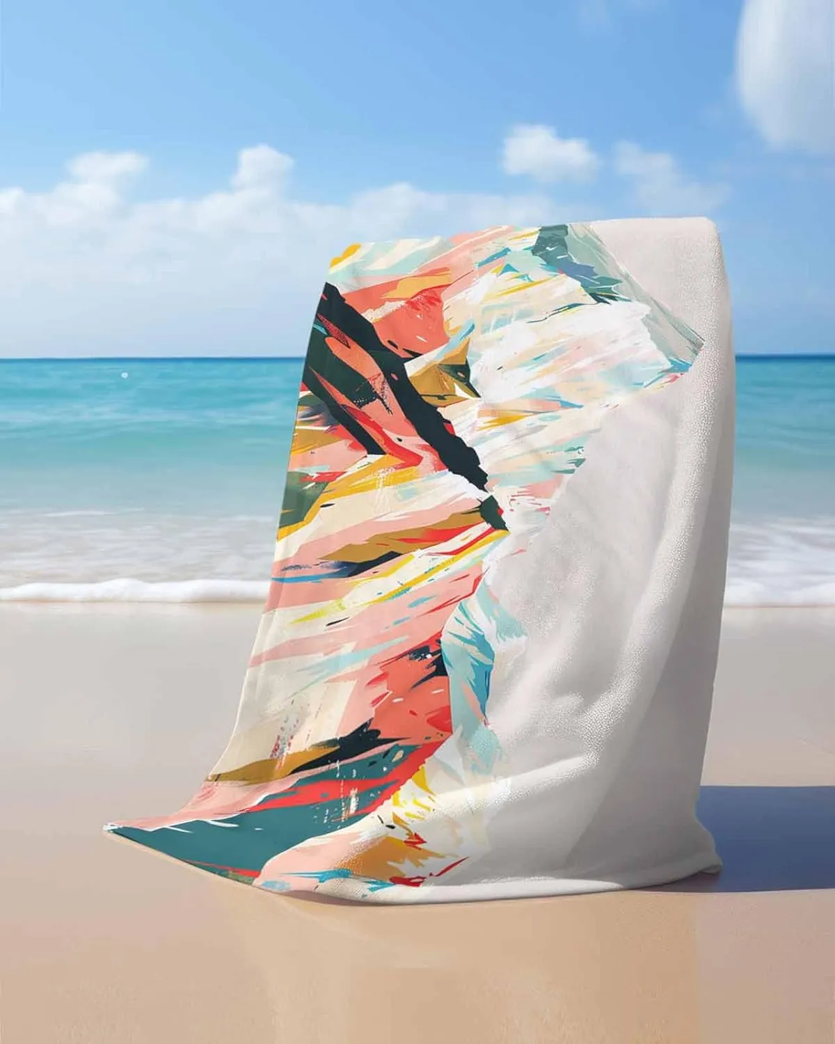 Quick-Drying Microfiber Beach Towel, Abstract Art Soft Absorbent Bath Shower Towels, Oil Painting Mountains Lightweight Portable Towel/Blanket for Travel/Swimming Pool/Camping/Yoga/Gym，35x70 Inch