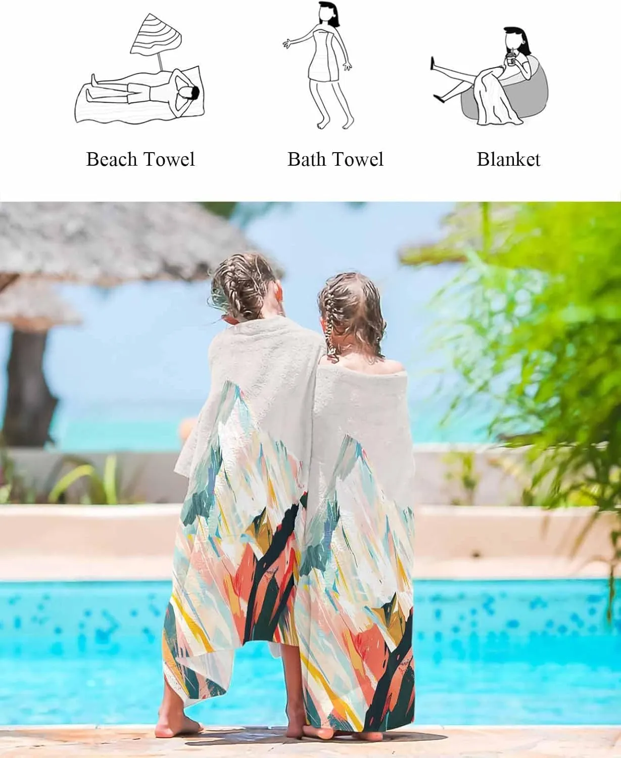 Quick-Drying Microfiber Beach Towel, Abstract Art Soft Absorbent Bath Shower Towels, Oil Painting Mountains Lightweight Portable Towel/Blanket for Travel/Swimming Pool/Camping/Yoga/Gym，35x70 Inch