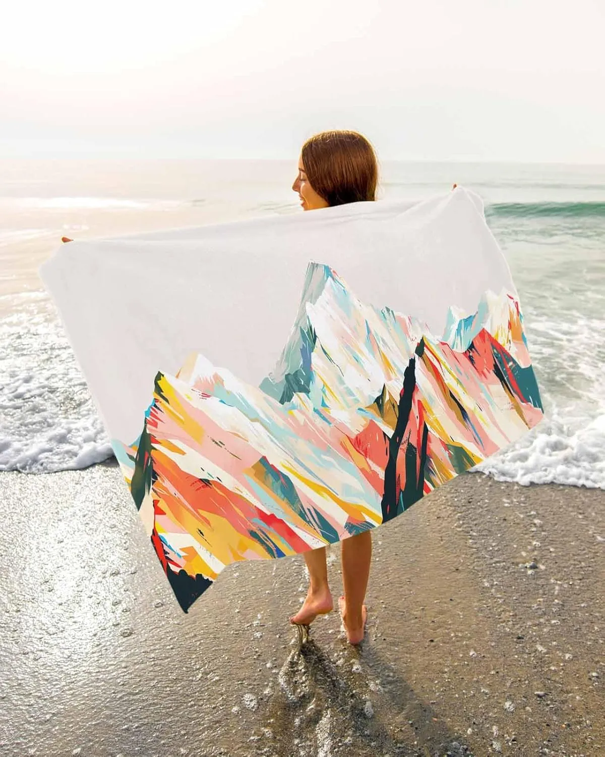 Quick-Drying Microfiber Beach Towel, Abstract Art Soft Absorbent Bath Shower Towels, Oil Painting Mountains Lightweight Portable Towel/Blanket for Travel/Swimming Pool/Camping/Yoga/Gym，35x70 Inch