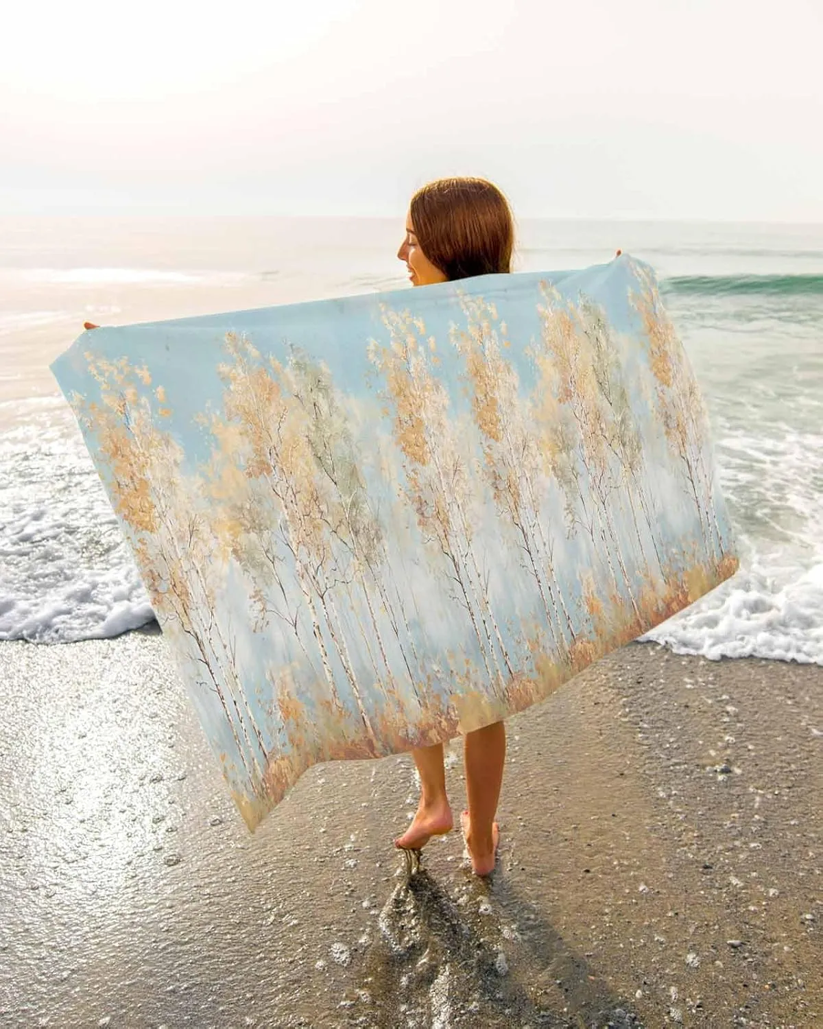 Quick-Drying Microfiber Beach Towel, Abstract Art Soft Absorbent Bath Shower Towels, Oil Painting Plants Tree Lightweight Portable Towel/Blanket for Travel/Swimming Pool/Camping/Yoga/Gym，23x47 Inch