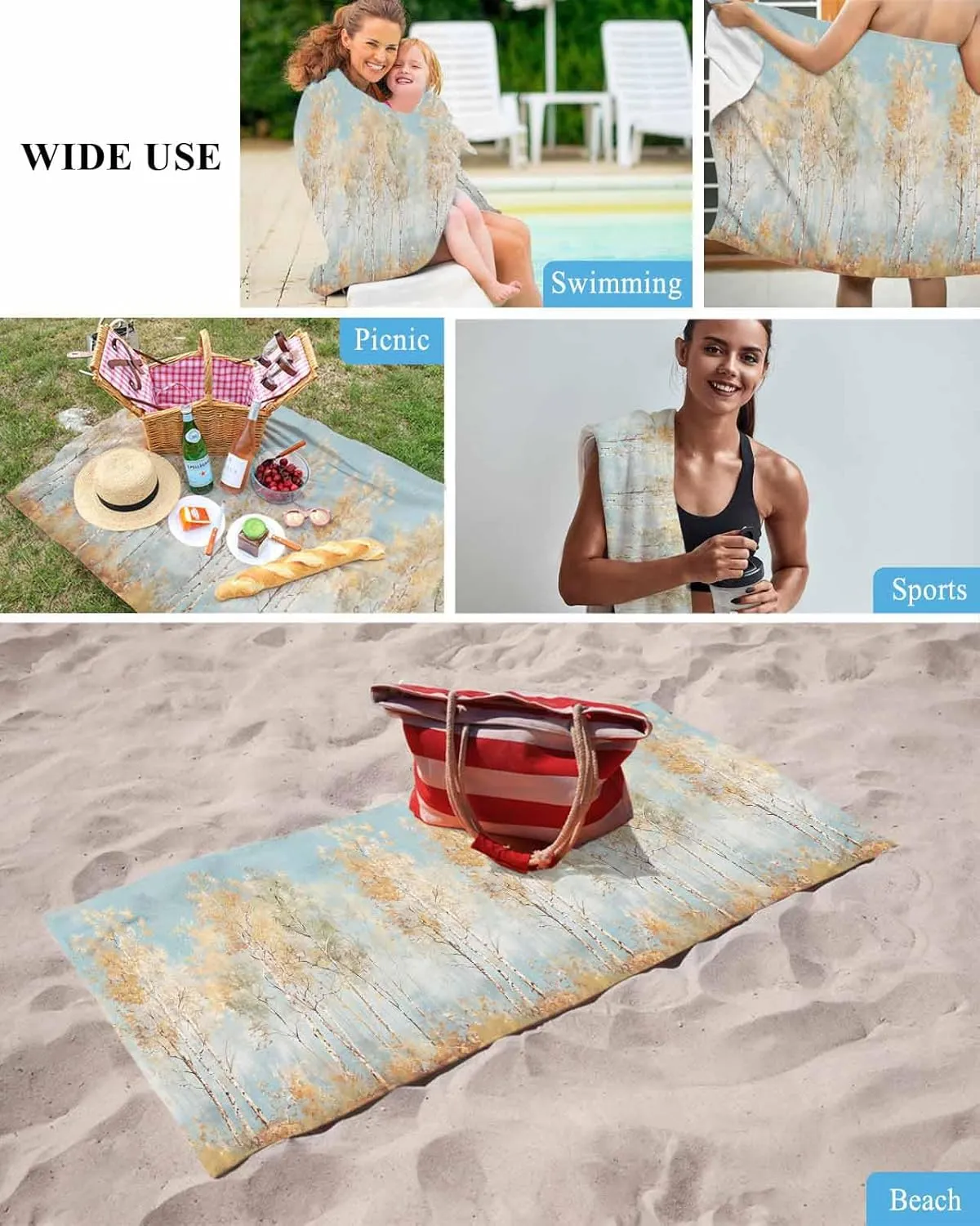 Quick-Drying Microfiber Beach Towel, Abstract Art Soft Absorbent Bath Shower Towels, Oil Painting Plants Tree Lightweight Portable Towel/Blanket for Travel/Swimming Pool/Camping/Yoga/Gym，23x47 Inch