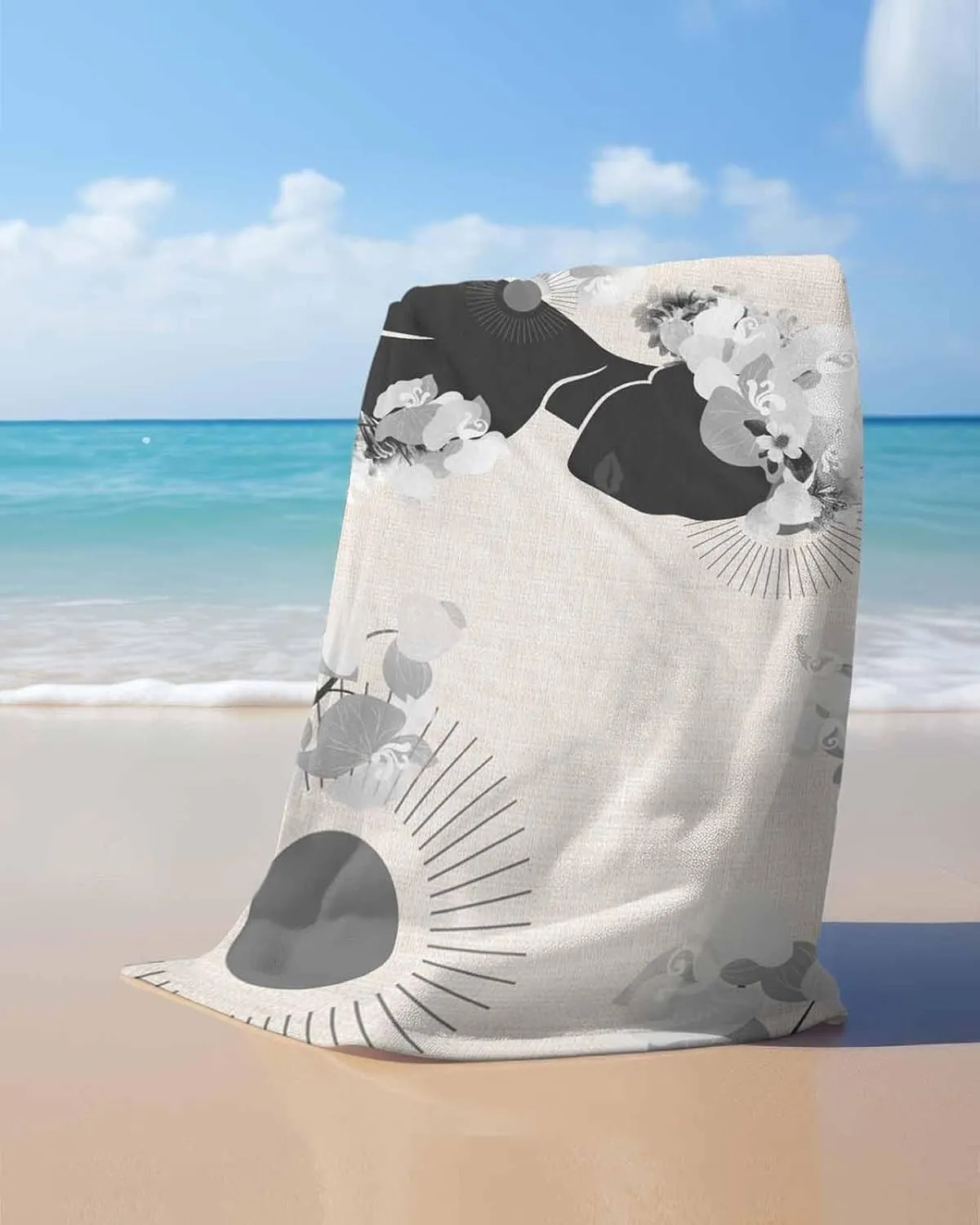 Quick-Drying Microfiber Beach Towel, Boho Black Soft Absorbent Bath Shower Towels, Flower Plant Burlap Lightweight Portable Towel/Blanket for Travel/Swimming Pool/Camping/Yoga/Gym，35x70 Inch