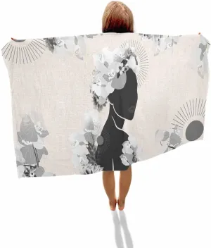 Quick-Drying Microfiber Beach Towel, Boho Black Soft Absorbent Bath Shower Towels, Flower Plant Burlap Lightweight Portable Towel/Blanket for Travel/Swimming Pool/Camping/Yoga/Gym，35x70 Inch
