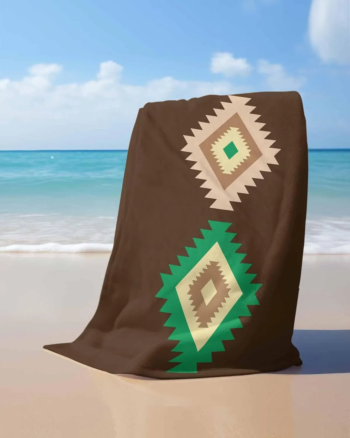 Quick-Drying Microfiber Beach Towel, Boho Brown Soft Absorbent Bath Shower Towels, Abstract Art Geometric Lightweight Portable Towel/Blanket for Travel/Swimming Pool/Camping/Yoga/Gym，35x70 Inch