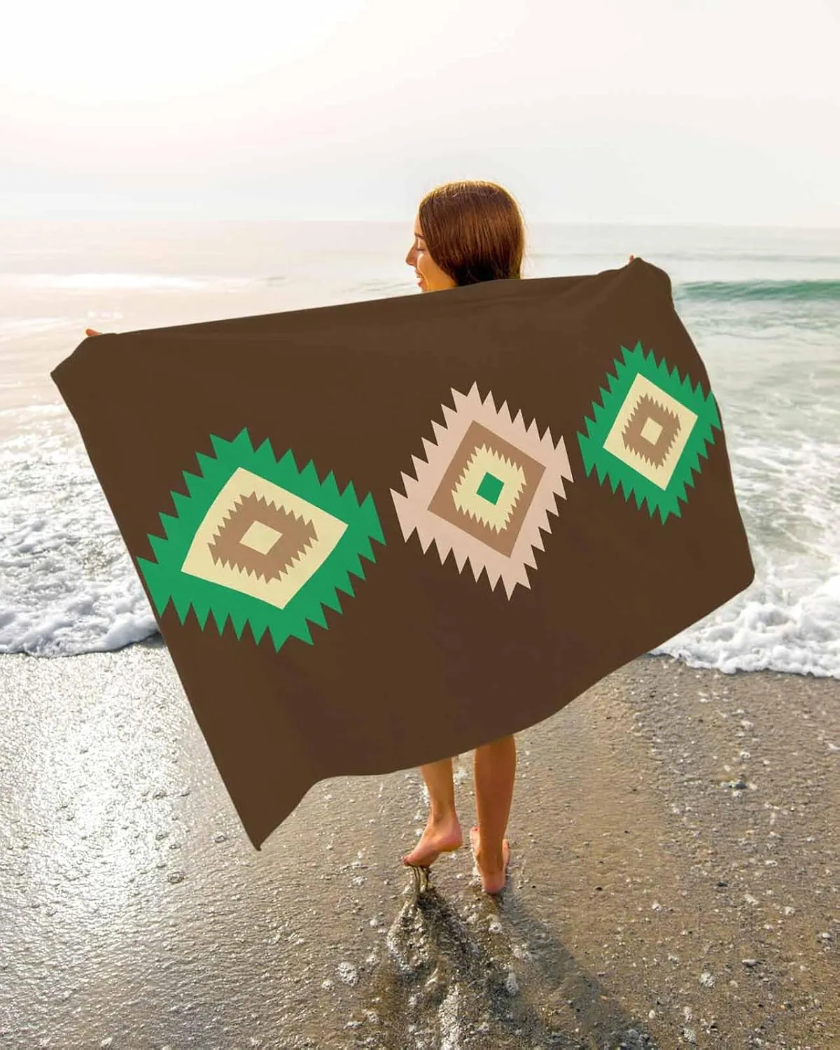 Quick-Drying Microfiber Beach Towel, Boho Brown Soft Absorbent Bath Shower Towels, Abstract Art Geometric Lightweight Portable Towel/Blanket for Travel/Swimming Pool/Camping/Yoga/Gym，35x70 Inch