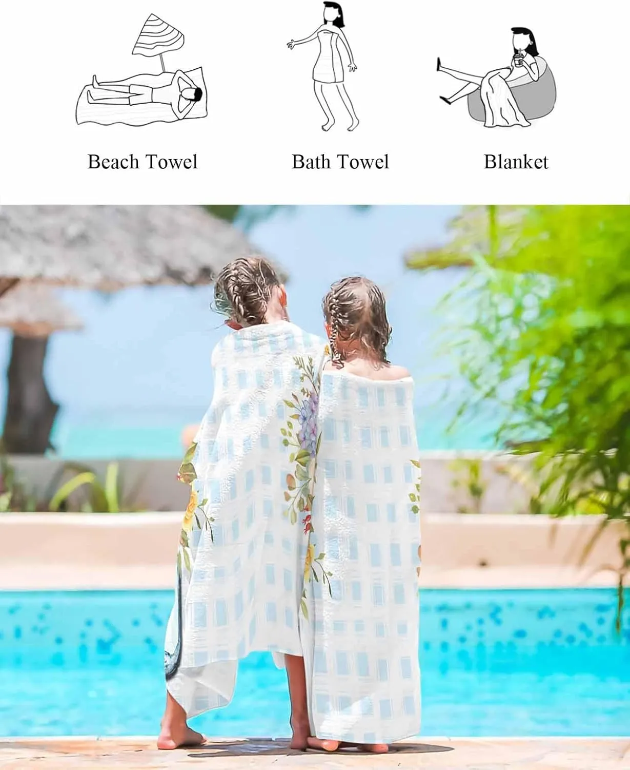 Quick-Drying Microfiber Beach Towel, Buffalo Plaid Soft Absorbent Bath Shower Towels, Flowers in Vase Gradient Lightweight Portable Towel/Blanket for Travel/Swimming Pool/Camping/Yoga/Gym，35x70 Inch