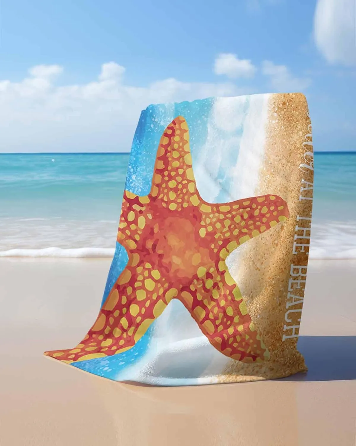Quick-Drying Microfiber Beach Towel, Coastal Beach Theme Soft Absorbent Bath Shower Towels, Watercolor Starfish Lightweight Portable Towel/Blanket for Travel/Swimming Pool/Camping/Yoga/Gym，35x70 Inch