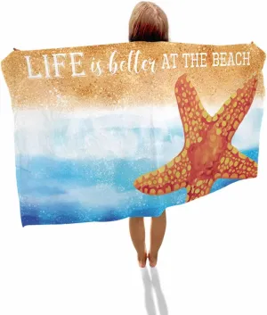 Quick-Drying Microfiber Beach Towel, Coastal Beach Theme Soft Absorbent Bath Shower Towels, Watercolor Starfish Lightweight Portable Towel/Blanket for Travel/Swimming Pool/Camping/Yoga/Gym，35x70 Inch