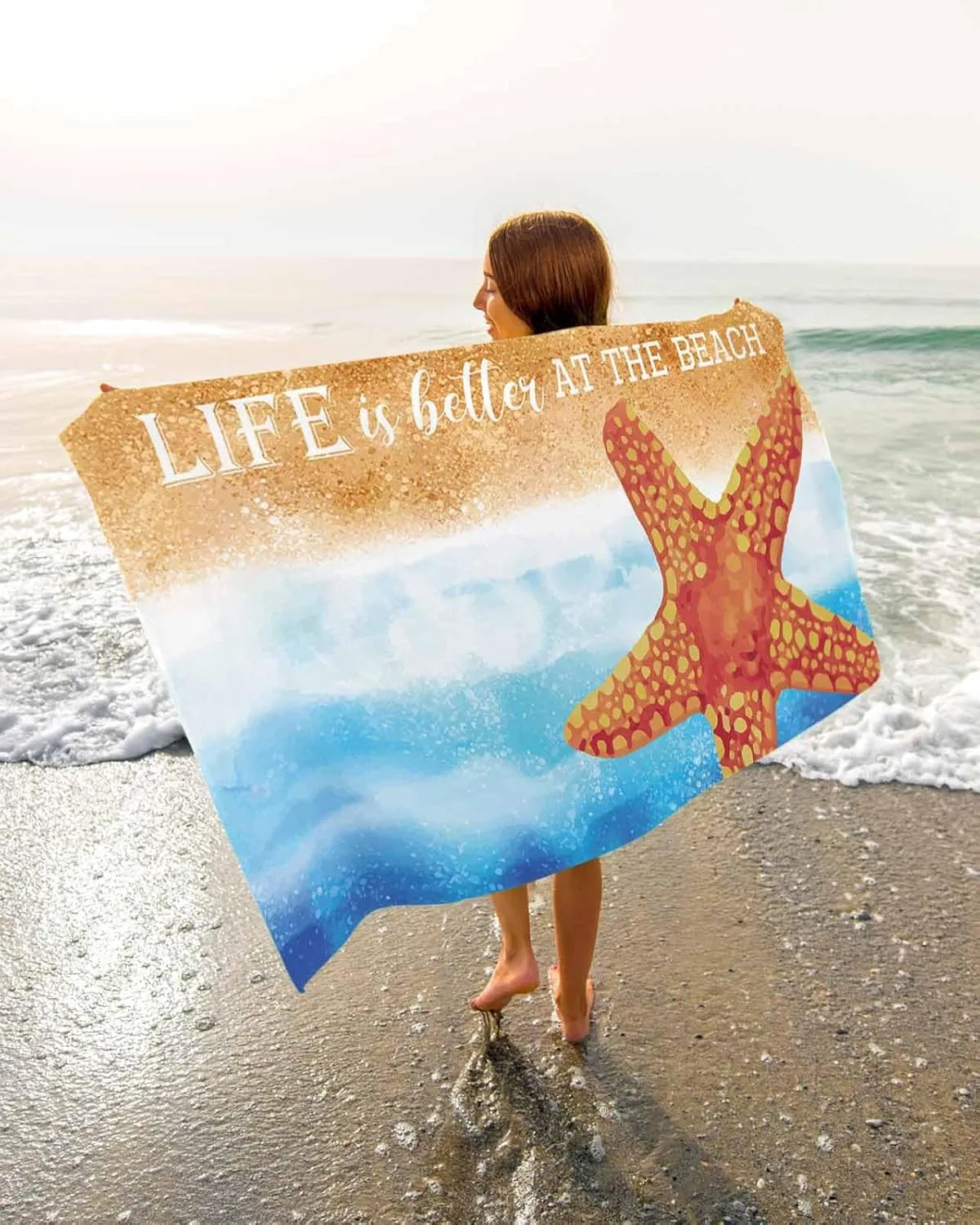 Quick-Drying Microfiber Beach Towel, Coastal Beach Theme Soft Absorbent Bath Shower Towels, Watercolor Starfish Lightweight Portable Towel/Blanket for Travel/Swimming Pool/Camping/Yoga/Gym，35x70 Inch
