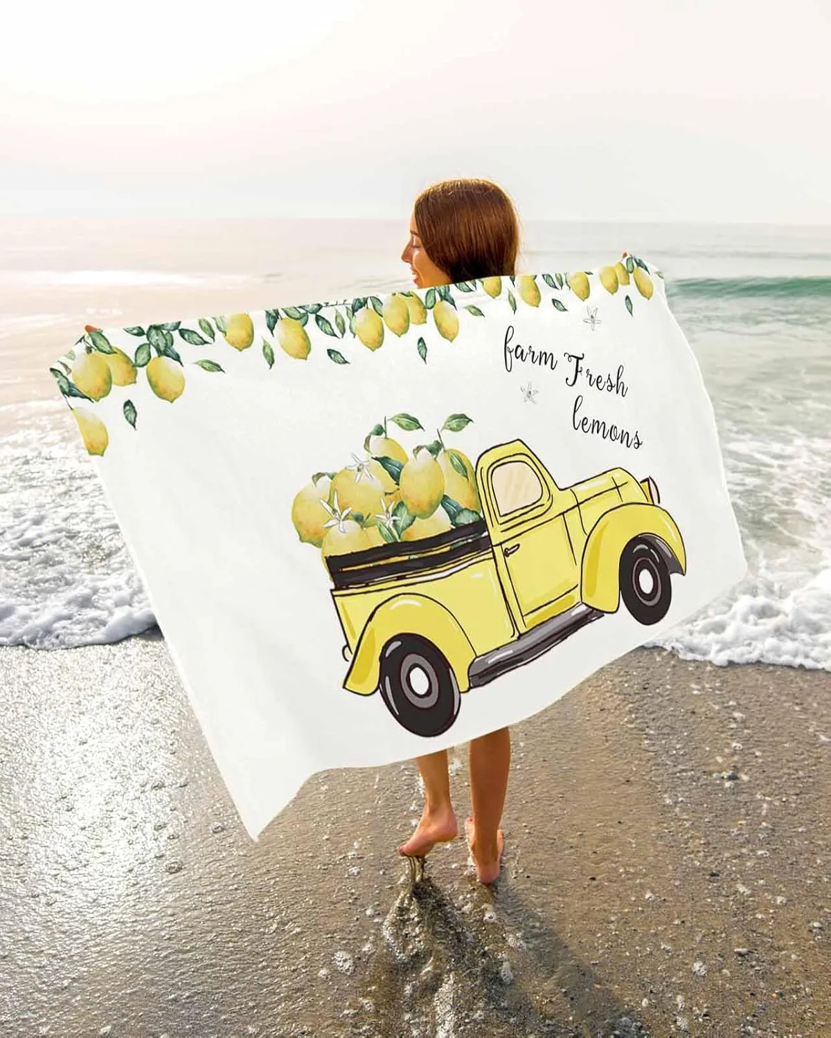 Quick-Drying Microfiber Beach Towel, Country Soft Absorbent Bath Shower Towels, Truck Carrying Yellow Lemons Lightweight Portable Towel/Blanket for Travel/Swimming Pool/Camping/Yoga/Gym，35x70 Inch