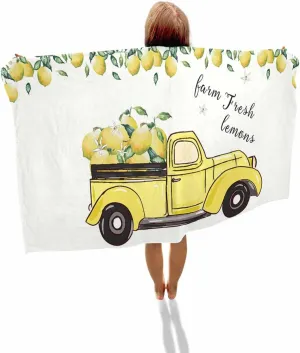 Quick-Drying Microfiber Beach Towel, Country Soft Absorbent Bath Shower Towels, Truck Carrying Yellow Lemons Lightweight Portable Towel/Blanket for Travel/Swimming Pool/Camping/Yoga/Gym，35x70 Inch