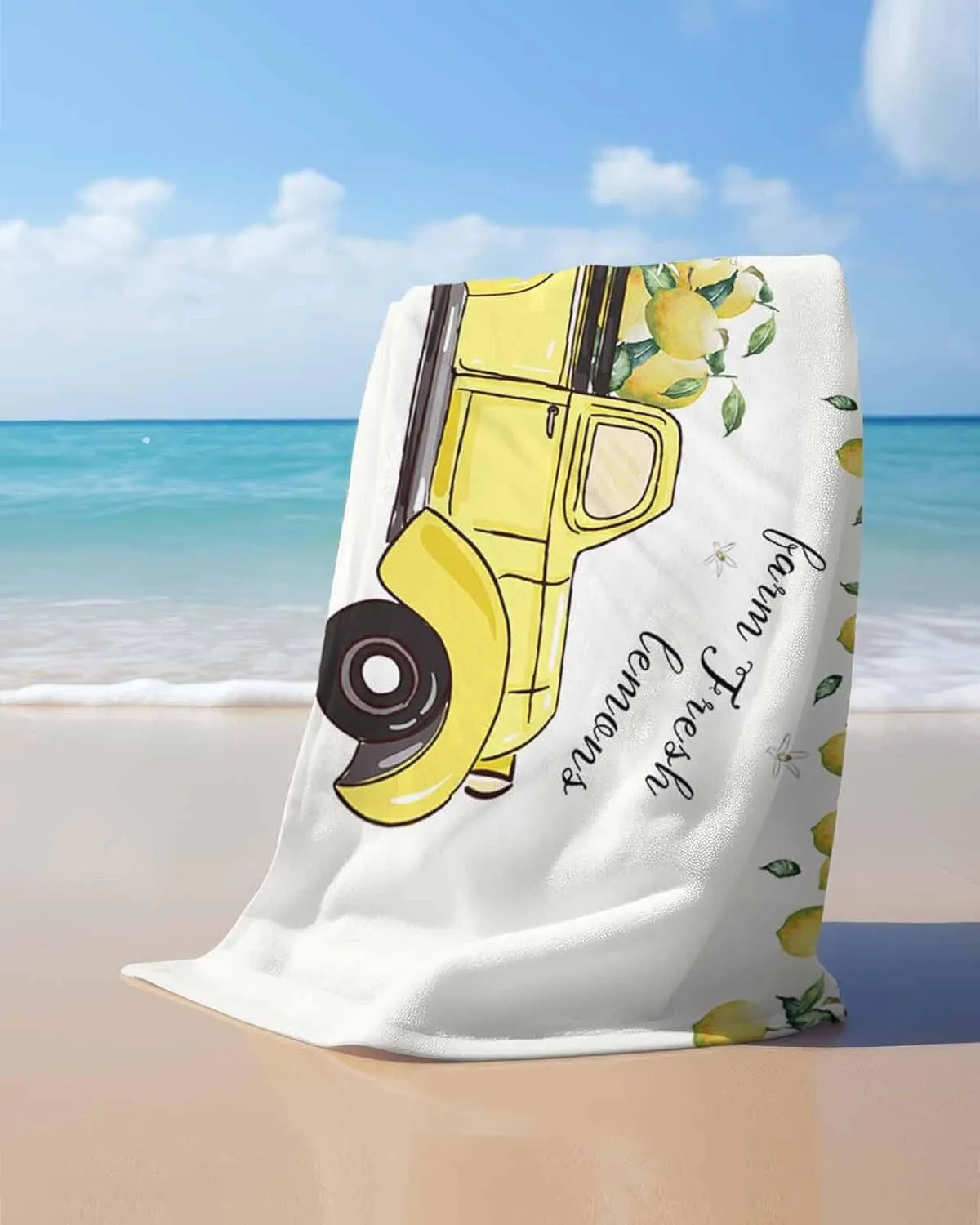 Quick-Drying Microfiber Beach Towel, Country Soft Absorbent Bath Shower Towels, Truck Carrying Yellow Lemons Lightweight Portable Towel/Blanket for Travel/Swimming Pool/Camping/Yoga/Gym，35x70 Inch