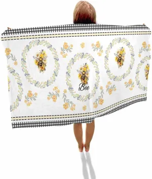 Quick-Drying Microfiber Beach Towel, Flower Bee Soft Absorbent Bath Shower Towels, Buffalo Plaid Lightweight Portable Towel/Blanket for Travel/Swimming Pool/Camping/Yoga/Gym，35x70 Inch