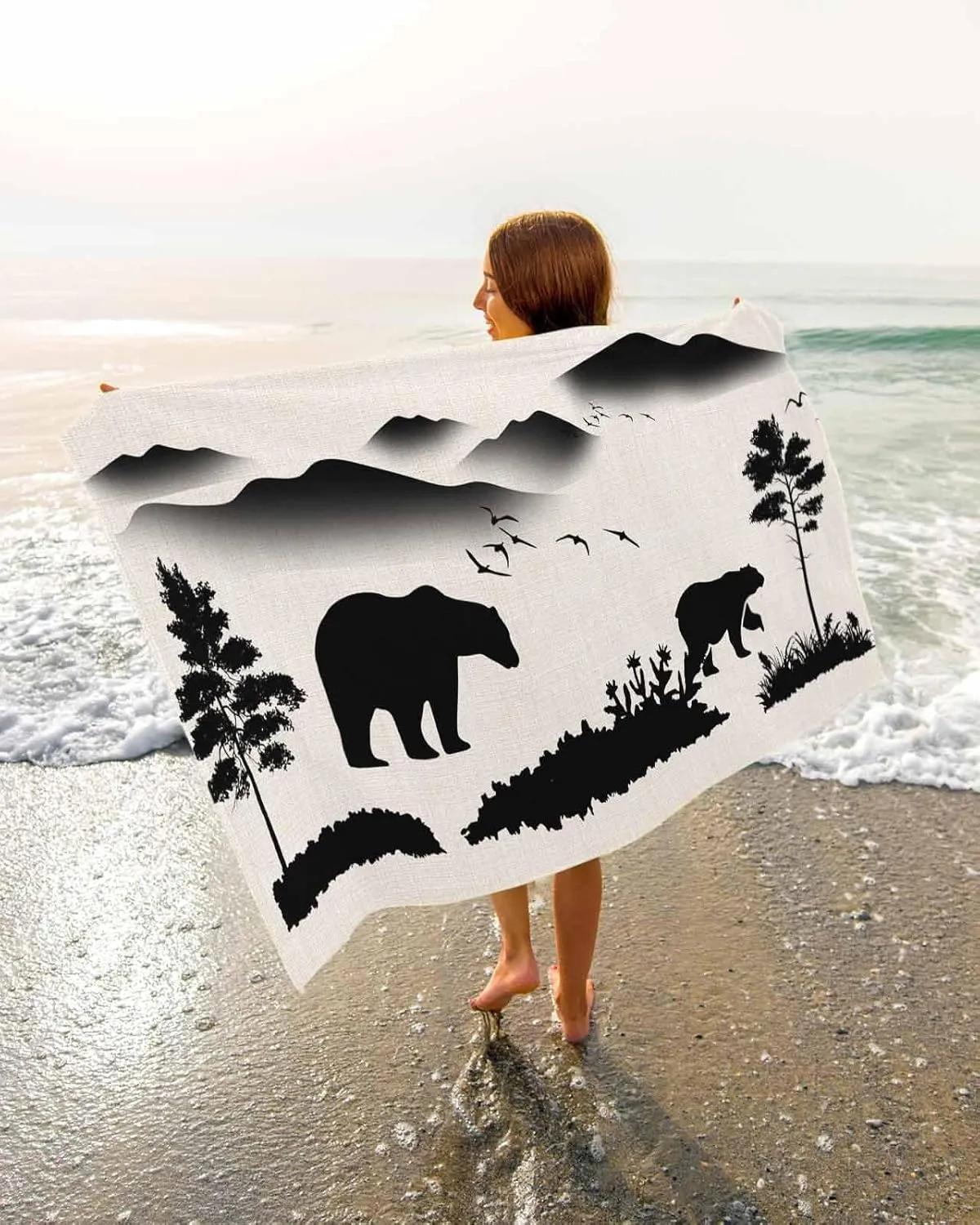 Quick-Drying Microfiber Beach Towel, Forest Animals Bears Soft Absorbent Bath Shower Towels, Farmhouse Country Lightweight Portable Towel/Blanket for Travel/Swimming Pool/Camping/Yoga/Gym，35x70 Inch