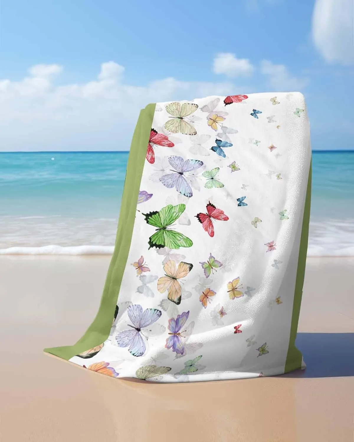 Quick-Drying Microfiber Beach Towel, Funny Butterflies Soft Absorbent Bath Shower Towels, White Lightweight Portable Towel/Blanket for Travel/Swimming Pool/Camping/Yoga/Gym，35x70 Inch