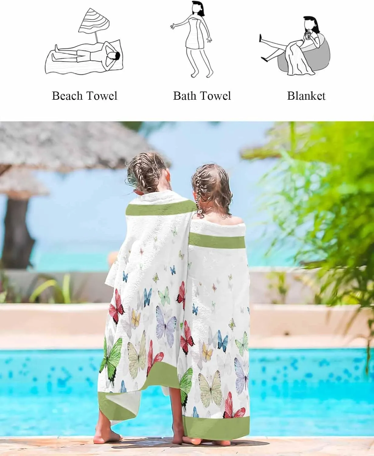 Quick-Drying Microfiber Beach Towel, Funny Butterflies Soft Absorbent Bath Shower Towels, White Lightweight Portable Towel/Blanket for Travel/Swimming Pool/Camping/Yoga/Gym，35x70 Inch