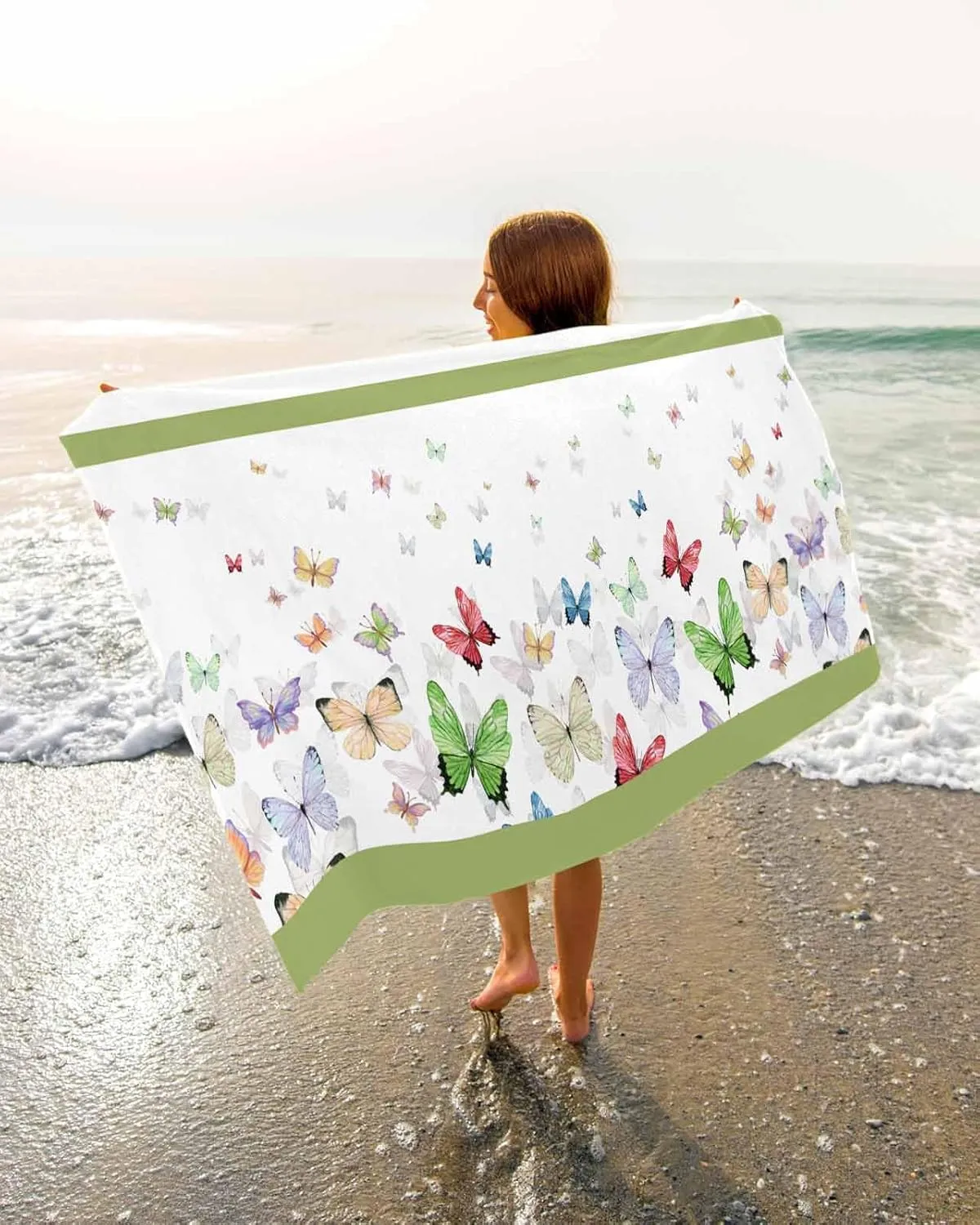 Quick-Drying Microfiber Beach Towel, Funny Butterflies Soft Absorbent Bath Shower Towels, White Lightweight Portable Towel/Blanket for Travel/Swimming Pool/Camping/Yoga/Gym，35x70 Inch