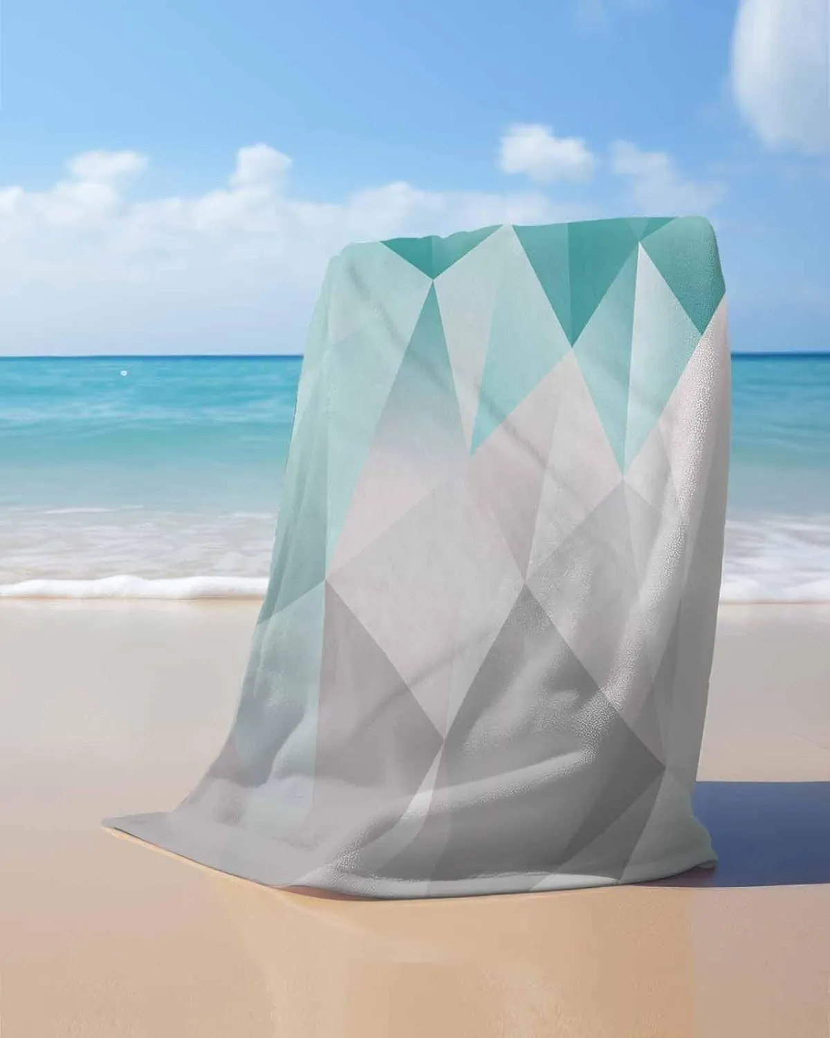 Quick-Drying Microfiber Beach Towel, Gradient Simple Soft Absorbent Bath Shower Towels, Gray Teal Geometric Art Lightweight Portable Towel/Blanket for Travel/Swimming Pool/Camping/Yoga/Gym，23x47 Inch