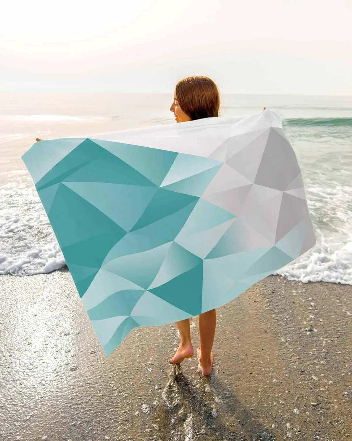 Quick-Drying Microfiber Beach Towel, Gradient Simple Soft Absorbent Bath Shower Towels, Gray Teal Geometric Art Lightweight Portable Towel/Blanket for Travel/Swimming Pool/Camping/Yoga/Gym，23x47 Inch