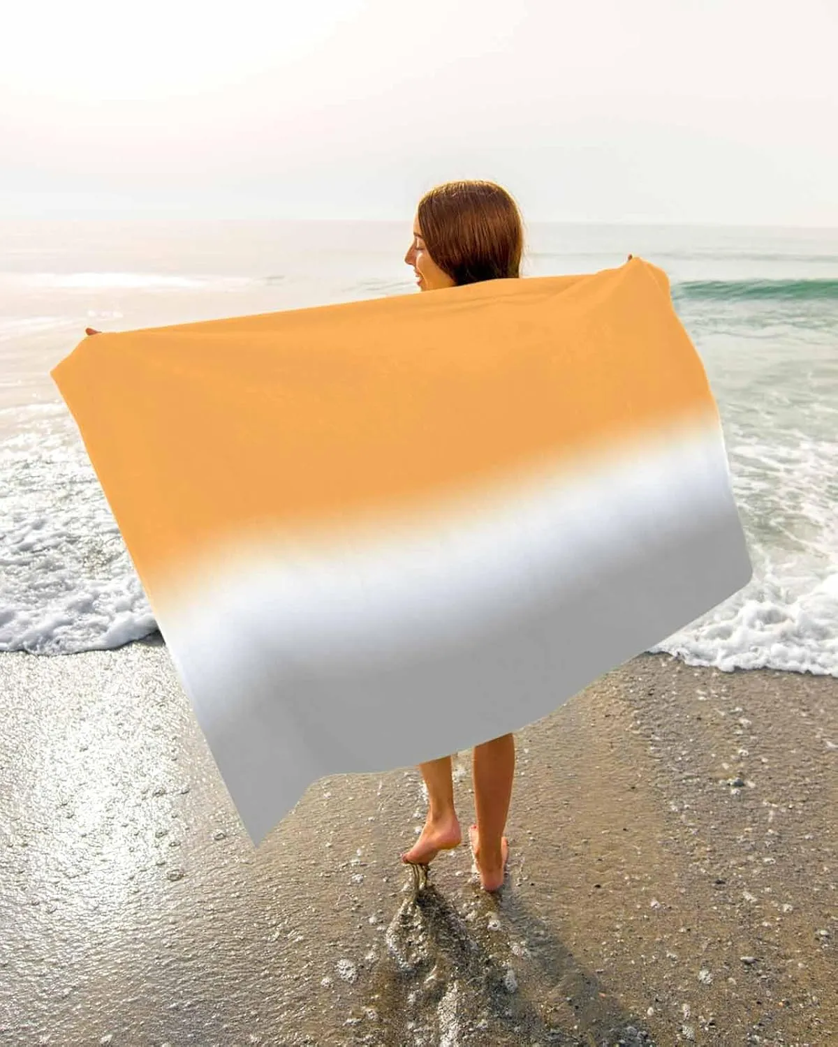 Quick-Drying Microfiber Beach Towel, Gradient Soft Absorbent Bath Shower Towels, Orange White Gray Lightweight Portable Towel/Blanket for Travel/Swimming Pool/Camping/Yoga/Gym，35x70 Inch