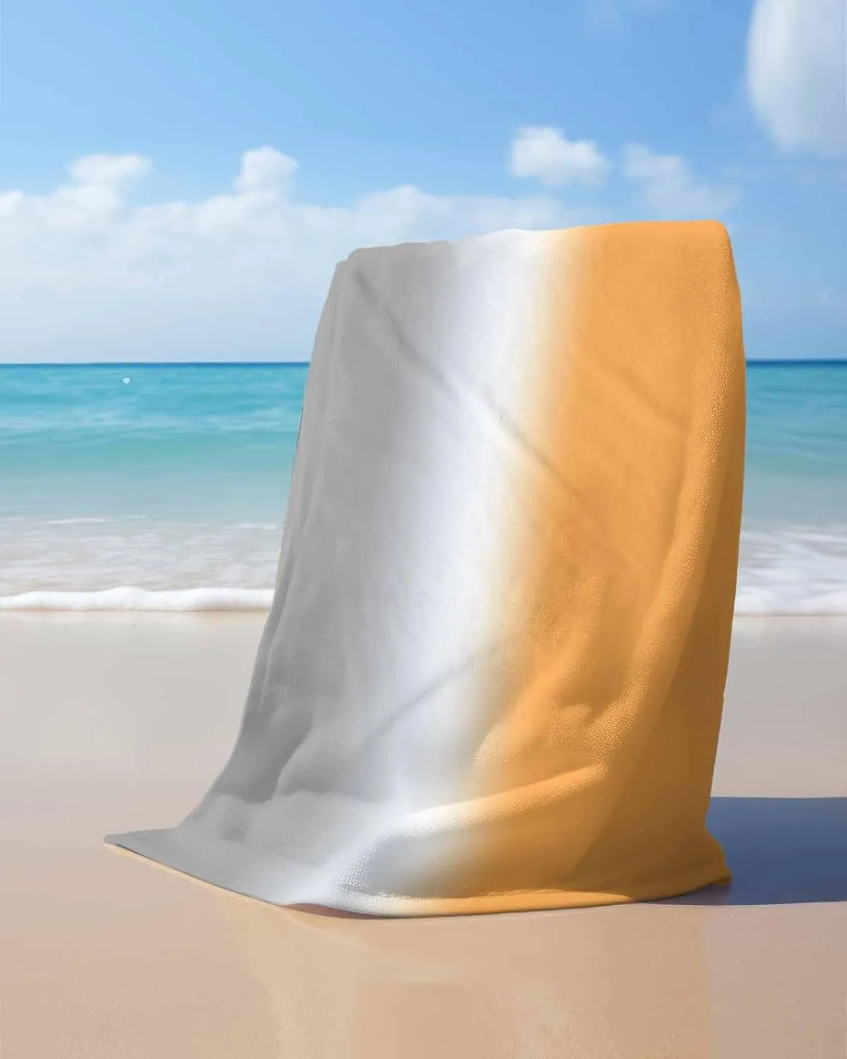 Quick-Drying Microfiber Beach Towel, Gradient Soft Absorbent Bath Shower Towels, Orange White Gray Lightweight Portable Towel/Blanket for Travel/Swimming Pool/Camping/Yoga/Gym，35x70 Inch