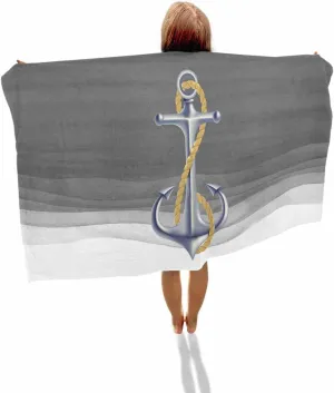 Quick-Drying Microfiber Beach Towel, Gray Soft Absorbent Bath Shower Towels, Marine Gradient Anchor Lightweight Portable Towel/Blanket for Travel/Swimming Pool/Camping/Yoga/Gym，35x70 Inch