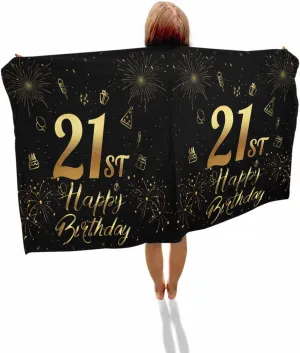 Quick-Drying Microfiber Beach Towel, Happy Birthday Soft Absorbent Bath Shower Towels, Fireworks Lightweight Portable Towel/Blanket for Travel/Swimming Pool/Camping/Yoga/Gym，35x70 Inch