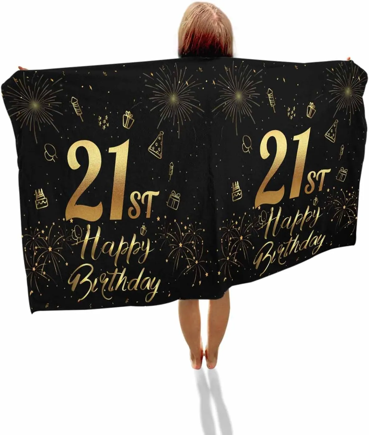 Quick-Drying Microfiber Beach Towel, Happy Birthday Soft Absorbent Bath Shower Towels, Fireworks Lightweight Portable Towel/Blanket for Travel/Swimming Pool/Camping/Yoga/Gym，35x70 Inch