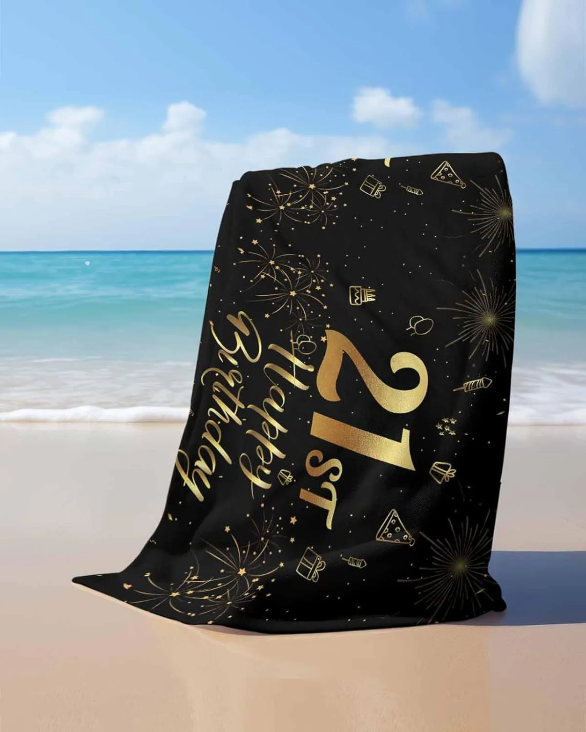 Quick-Drying Microfiber Beach Towel, Happy Birthday Soft Absorbent Bath Shower Towels, Fireworks Lightweight Portable Towel/Blanket for Travel/Swimming Pool/Camping/Yoga/Gym，35x70 Inch