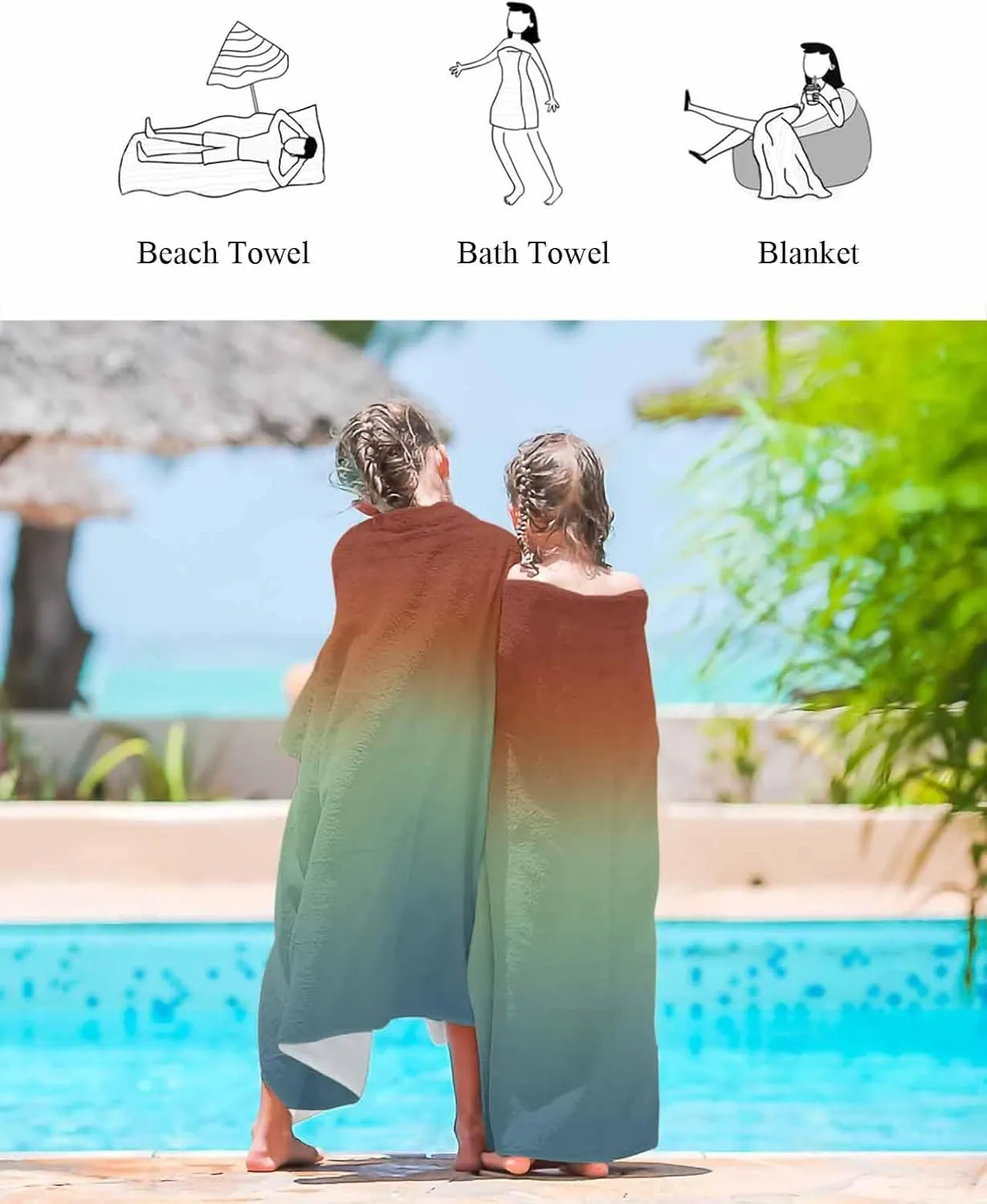 Quick-Drying Microfiber Beach Towel, Modern Abstract Art Soft Absorbent Bath Shower Towels, Red Green Gradient Lightweight Portable Towel/Blanket for Travel/Swimming Pool/Camping/Yoga/Gym，35x70 Inch