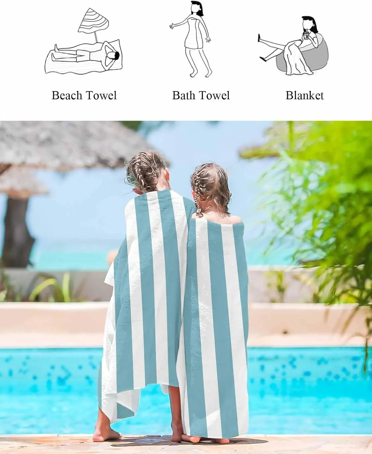 Quick-Drying Microfiber Beach Towel, Modern Simple Soft Absorbent Bath Shower Towels, Green Geometric Stripe Lightweight Portable Towel/Blanket for Travel/Swimming Pool/Camping/Yoga/Gym，35x70 Inch