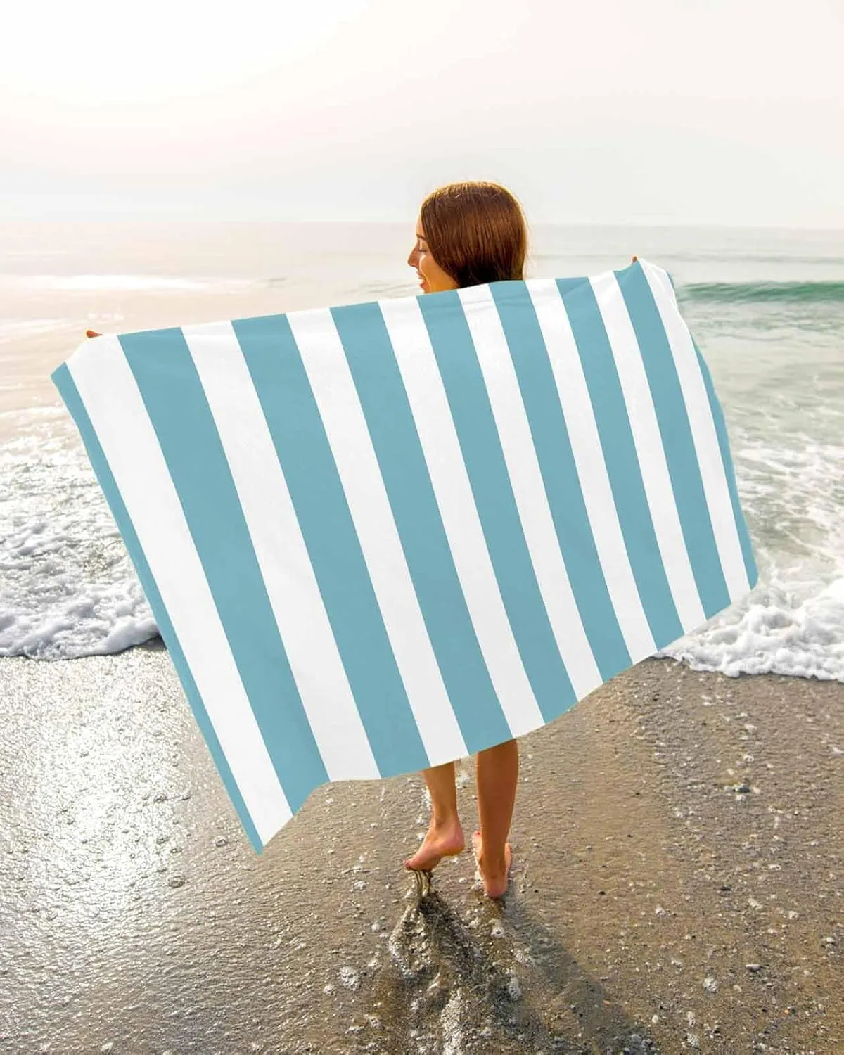 Quick-Drying Microfiber Beach Towel, Modern Simple Soft Absorbent Bath Shower Towels, Green Geometric Stripe Lightweight Portable Towel/Blanket for Travel/Swimming Pool/Camping/Yoga/Gym，35x70 Inch