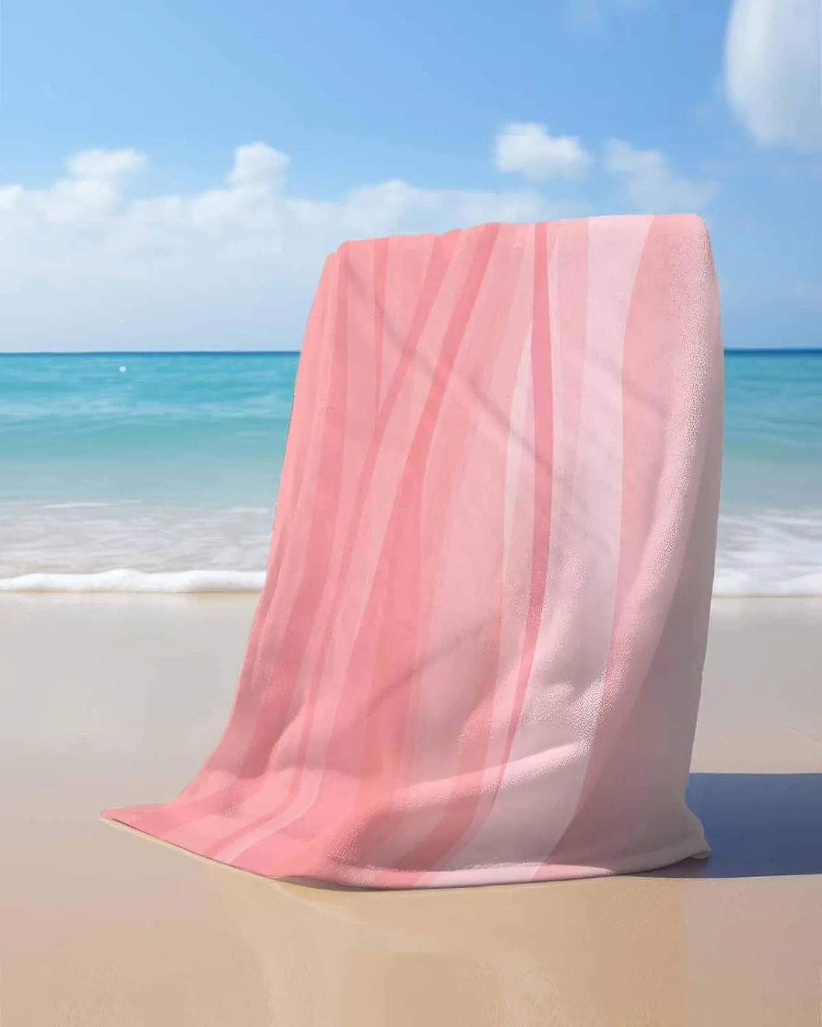 Quick-Drying Microfiber Beach Towel, Modern Simple Soft Absorbent Bath Shower Towels, Pink Wave Gradient Lightweight Portable Towel/Blanket for Travel/Swimming Pool/Camping/Yoga/Gym，35x70 Inch