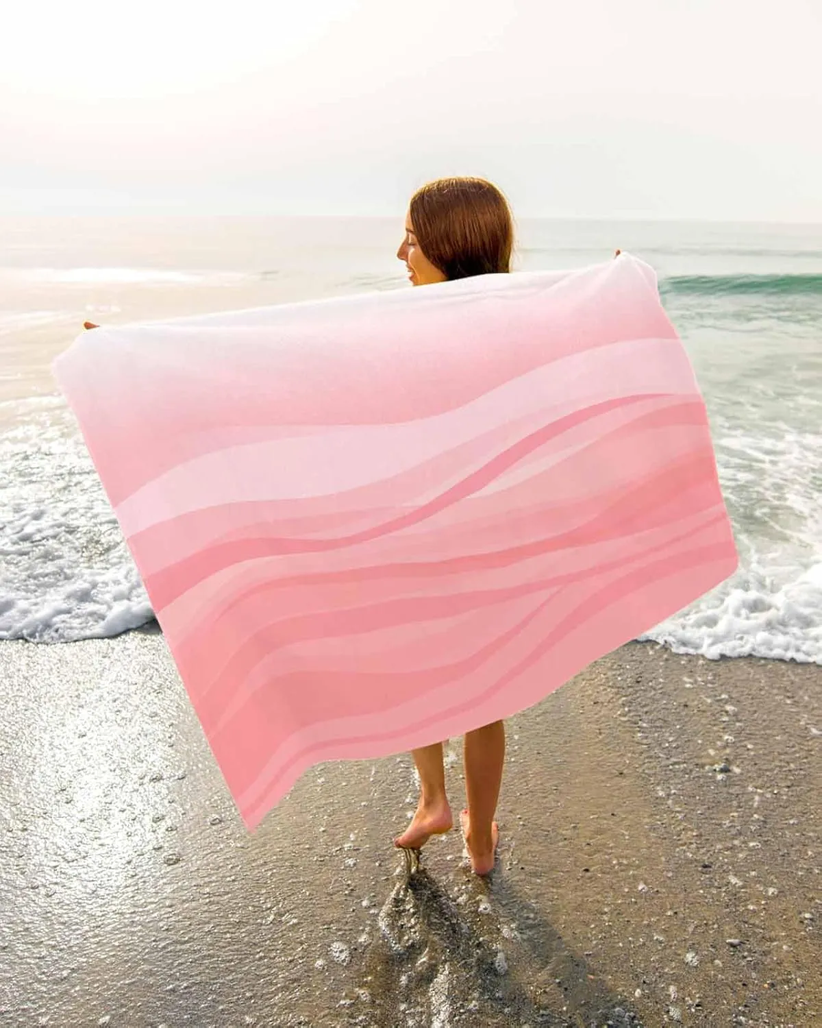 Quick-Drying Microfiber Beach Towel, Modern Simple Soft Absorbent Bath Shower Towels, Pink Wave Gradient Lightweight Portable Towel/Blanket for Travel/Swimming Pool/Camping/Yoga/Gym，35x70 Inch