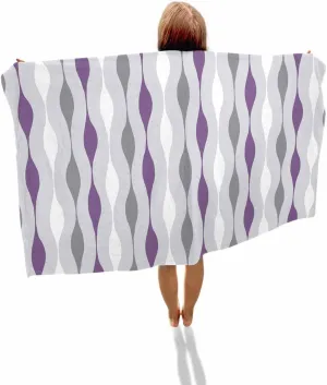 Quick-Drying Microfiber Beach Towel, Modern Simple Soft Absorbent Bath Shower Towels, Purple Geometric Stripes Lightweight Portable Towel/Blanket for Travel/Swimming Pool/Camping/Yoga/Gym，35x70 Inch