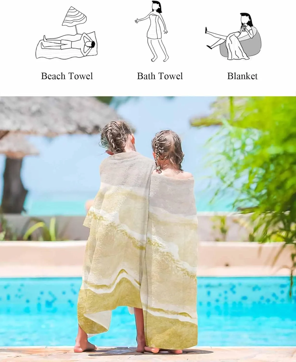 Quick-Drying Microfiber Beach Towel, Nautical Coastal Soft Absorbent Bath Shower Towels, Yellow Gradient Beach Lightweight Portable Towel/Blanket for Travel/Swimming Pool/Camping/Yoga/Gym，35x70 Inch