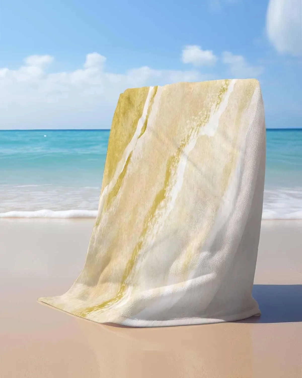 Quick-Drying Microfiber Beach Towel, Nautical Coastal Soft Absorbent Bath Shower Towels, Yellow Gradient Beach Lightweight Portable Towel/Blanket for Travel/Swimming Pool/Camping/Yoga/Gym，35x70 Inch