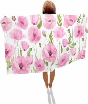 Quick-Drying Microfiber Beach Towel, Pink Flowers Soft Absorbent Bath Shower Towels, Rustic Floral Farmhouse Lightweight Portable Towel/Blanket for Travel/Swimming Pool/Camping/Yoga/Gym，35x70 Inch