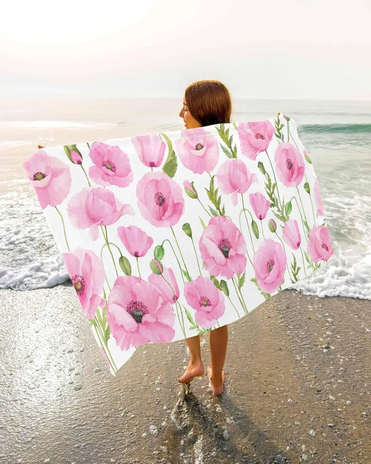 Quick-Drying Microfiber Beach Towel, Pink Flowers Soft Absorbent Bath Shower Towels, Rustic Floral Farmhouse Lightweight Portable Towel/Blanket for Travel/Swimming Pool/Camping/Yoga/Gym，35x70 Inch