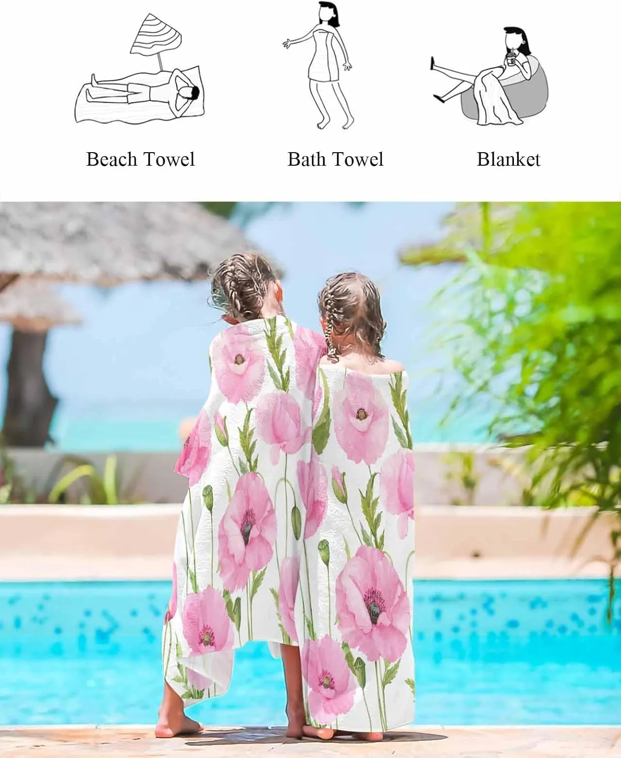 Quick-Drying Microfiber Beach Towel, Pink Flowers Soft Absorbent Bath Shower Towels, Rustic Floral Farmhouse Lightweight Portable Towel/Blanket for Travel/Swimming Pool/Camping/Yoga/Gym，35x70 Inch