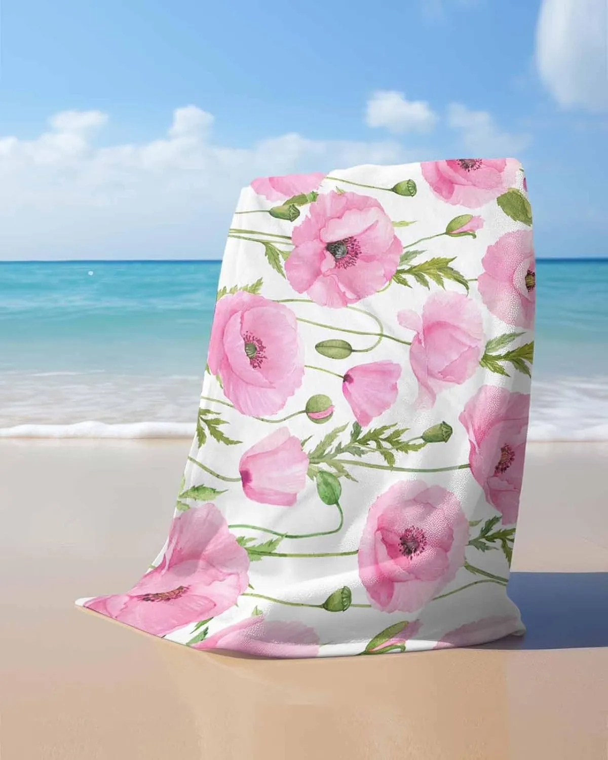 Quick-Drying Microfiber Beach Towel, Pink Flowers Soft Absorbent Bath Shower Towels, Rustic Floral Farmhouse Lightweight Portable Towel/Blanket for Travel/Swimming Pool/Camping/Yoga/Gym，35x70 Inch